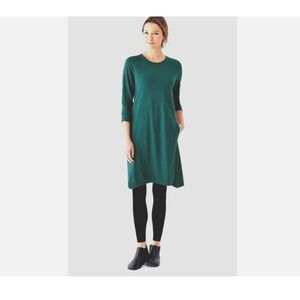 J Jill Pure Jill Dipped Hem Swing Dress Tunic L/S Pockets L Dark Teal Boho Comfy